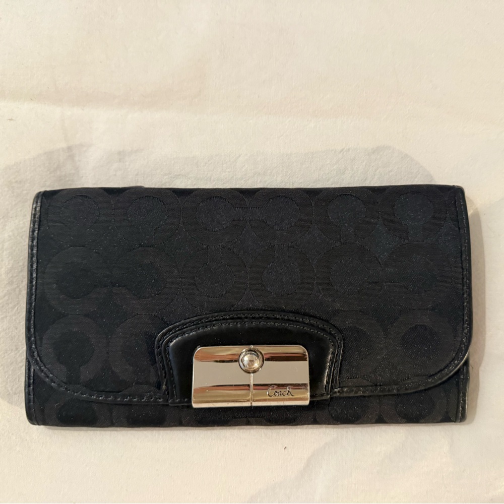 Coach Black Signature Trifold Wallet